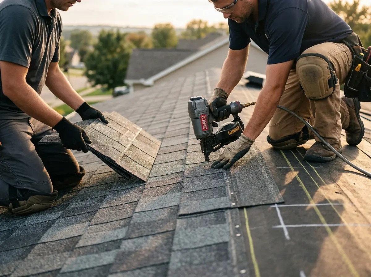 Professional roofer working on a residential roof in Temple Hills